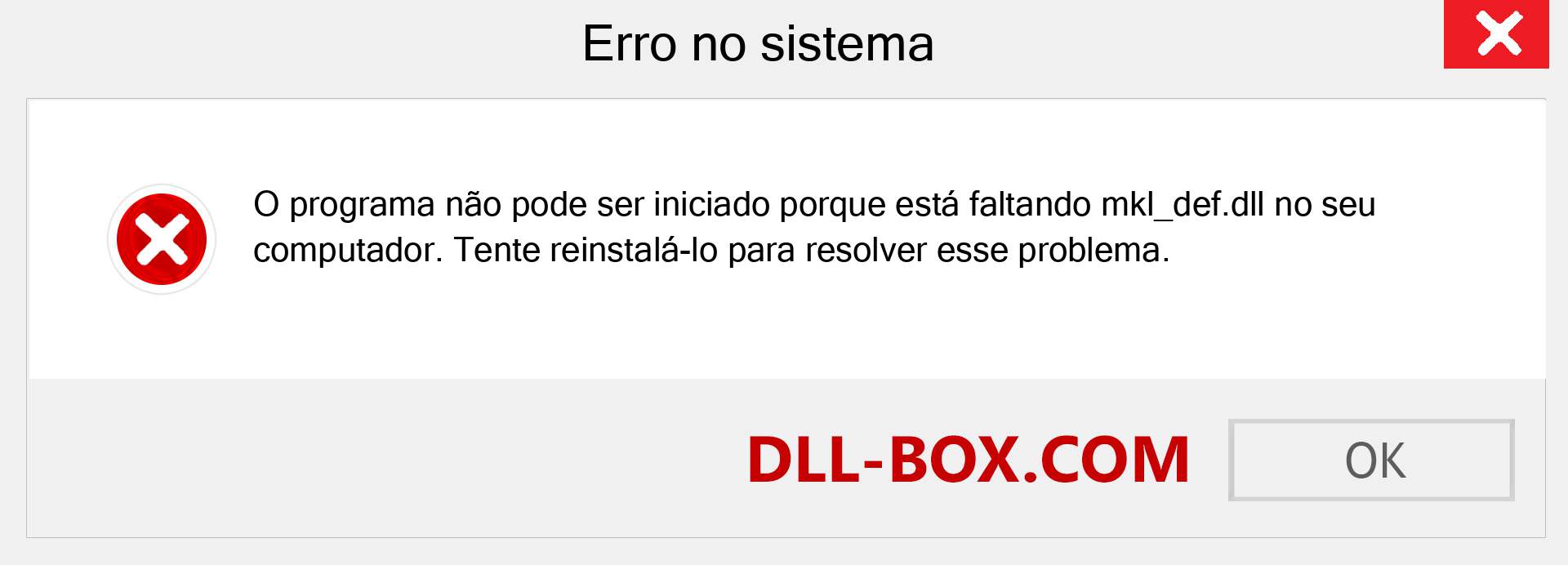 Arquivo mkl_def.dll ausente ?. Download para Windows 7, 8, 10 - Correção de erro ausente mkl_def dll no Windows, fotos, imagens